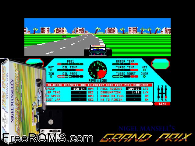 Nigel Mansell's Grand Prix (UK) (1988) [a1] Amstrad CPC game showing 3D box cover and gameplay screenshot